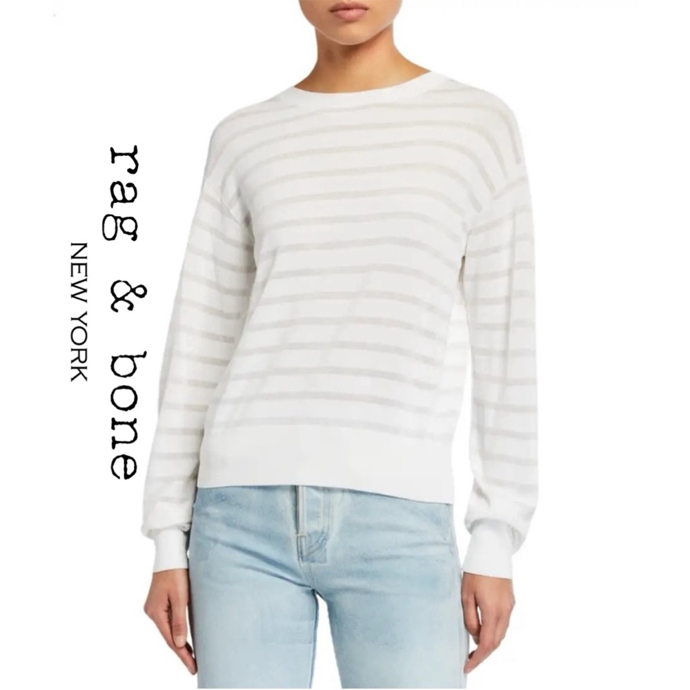 Rag & Bone Ayesha Stripe Crewneck Women's Cream Ivory semi Sheer Sweater Medium